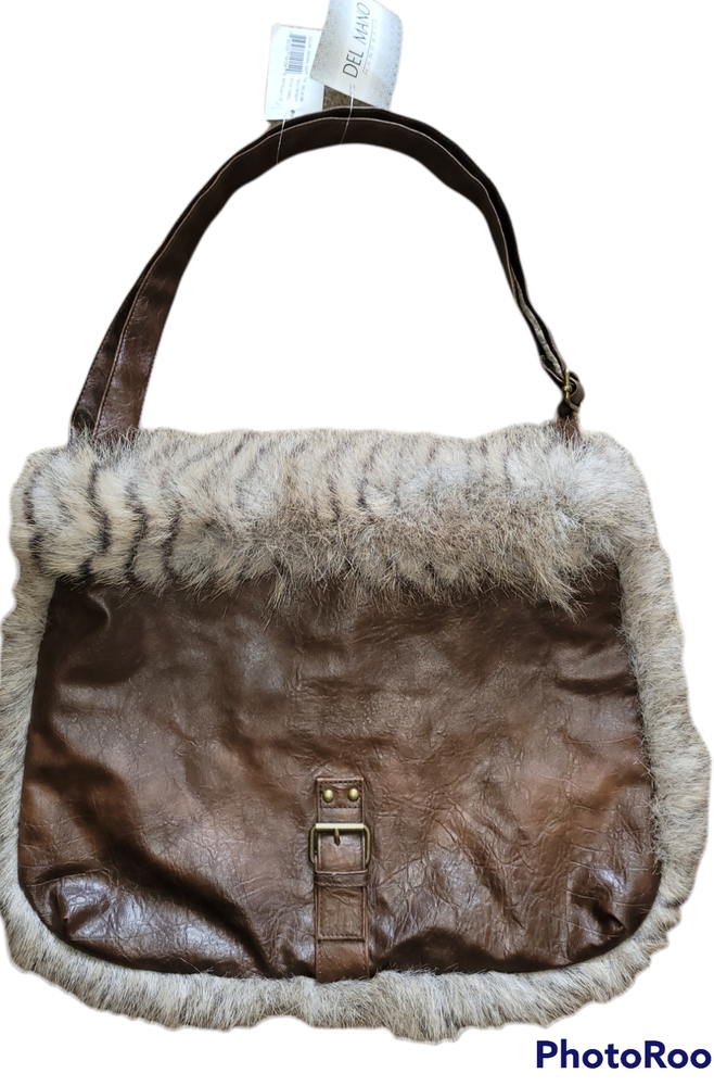 NWT Del Mano Fur Trim Boutique Shoulder Handbag Purse